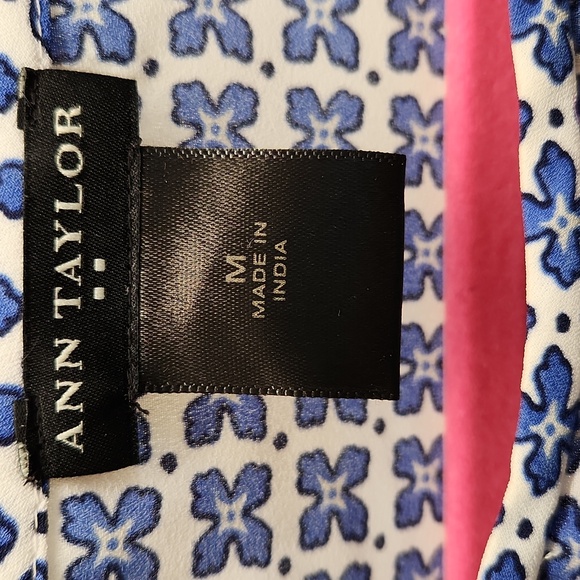 Ann Taylor Factory Top, White and Blue Pullover, Longsleeve Blouse, Medium - Picture 3 of 6